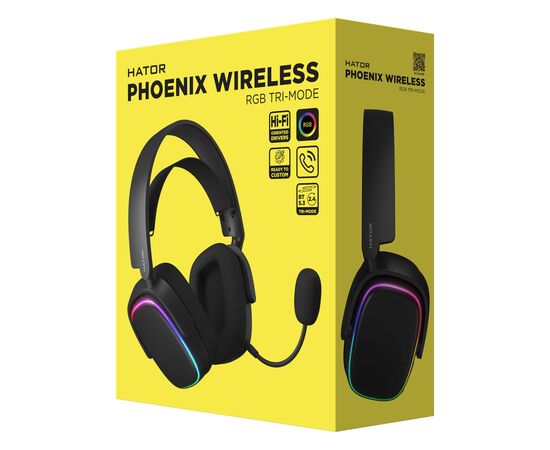 Наушники Hator Phoenix Wireless RGB Tri-mode Black (HTA-870), изображение 6 Наушники Hator Phoenix Wireless RGB Tri-mode Black (HTA-870), изображение 6