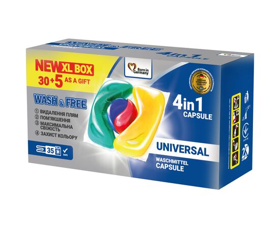 Капсулы для стирки Wash&Free Universal 35 шт. (4260637721945)
