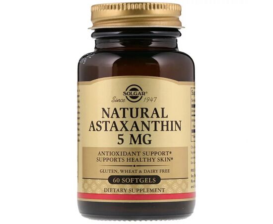 Антиоксидант Solgar Астаксантин, Natural Astaxanthin, 5 мг, 60 желатинових капс (SOL-00071)