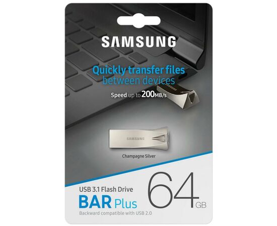 USB флеш накопитель Samsung 64GB Bar Plus Silver USB 3.1 (MUF-64BE3/APC), изображение 7 USB флеш накопитель Samsung 64GB Bar Plus Silver USB 3.1 (MUF-64BE3/APC), изображение 7