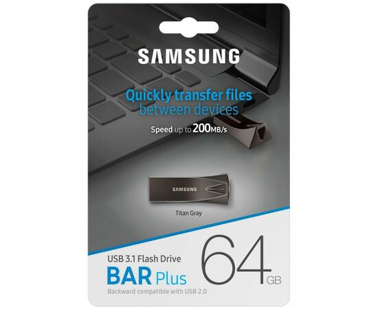 USB флеш накопитель Samsung 64GB Bar Plus Black USB 3.1 (MUF-64BE4/APC), изображение 7 USB флеш накопитель Samsung 64GB Bar Plus Black USB 3.1 (MUF-64BE4/APC), изображение 7