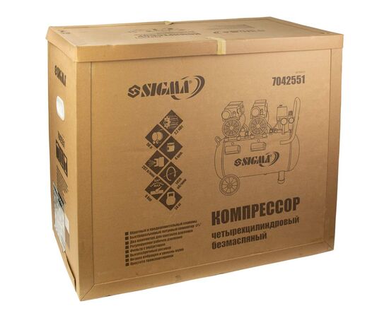 Компрессор Sigma четырехцилиндровый безмасляный 2.2кВт 1400об/мин 320л/мин 8бар 50л (7042551), изображение 9 Компрессор Sigma четырехцилиндровый безмасляный 2.2кВт 1400об/мин 320л/мин 8бар 50л (7042551), изображение 9