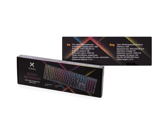 Клавіатура Vinga KBGM-100 LED Blue Switch USB Black (KBGM-100 Black), зображення 7 Клавіатура Vinga KBGM-100 LED Blue Switch USB Black (KBGM-100 Black), зображення 7