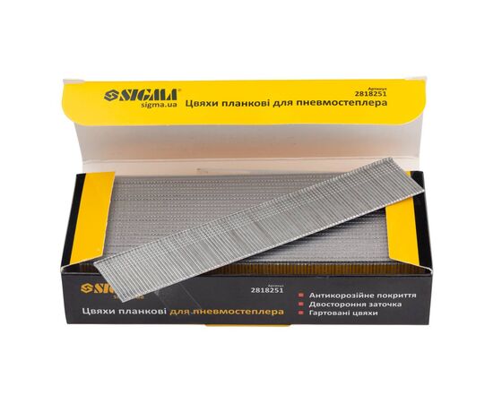 Цвяхи Sigma планкові 25x1.25x1мм для пневмостеплера 5000шт (2818251), зображення 2 Цвяхи Sigma планкові 25x1.25x1мм для пневмостеплера 5000шт (2818251), зображення 2