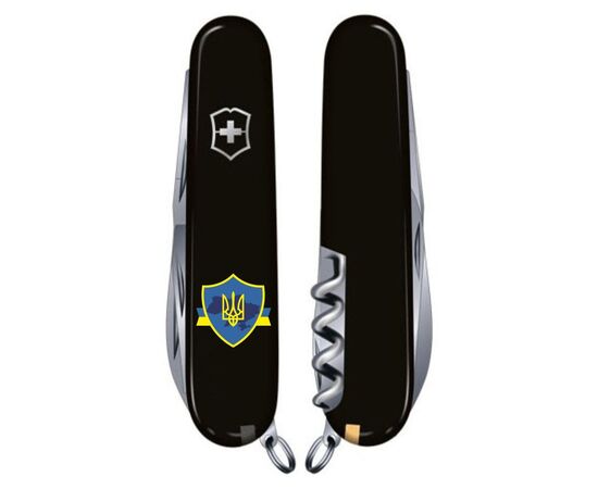 Нож Victorinox Spartan Ukraine 91 мм Чорний Тризуб на щиті зі стрічкою (1.3603.3_T1070u), изображение 2 Нож Victorinox Spartan Ukraine 91 мм Чорний Тризуб на щиті зі стрічкою (1.3603.3_T1070u), изображение 2