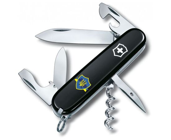 Нож Victorinox Spartan Ukraine 91 мм Чорний Тризуб на щиті зі стрічкою (1.3603.3_T1070u)