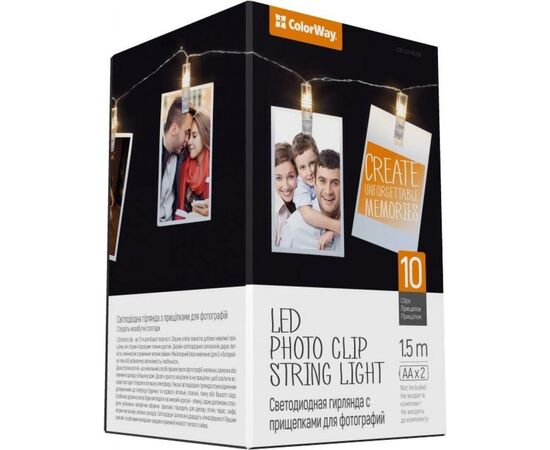 Гирлянда ColorWay 10 LED, 1.5м, с прищепками (CW-LCP-10L15B), изображение 2 Гирлянда ColorWay 10 LED, 1.5м, с прищепками (CW-LCP-10L15B), изображение 2
