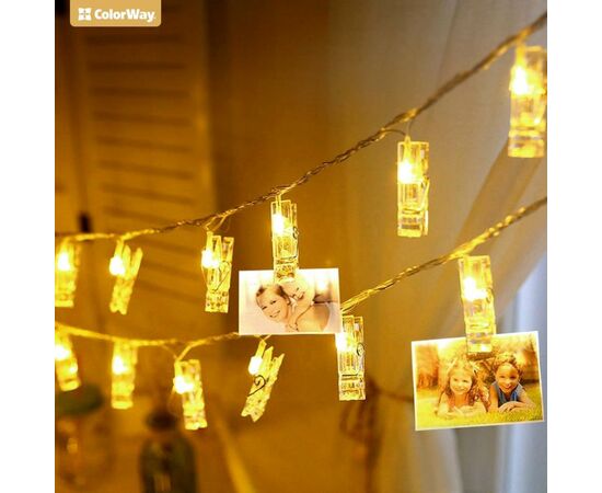 Гирлянда ColorWay 10 LED, 1.5м, с прищепками (CW-LCP-10L15B), изображение 4 Гирлянда ColorWay 10 LED, 1.5м, с прищепками (CW-LCP-10L15B), изображение 4