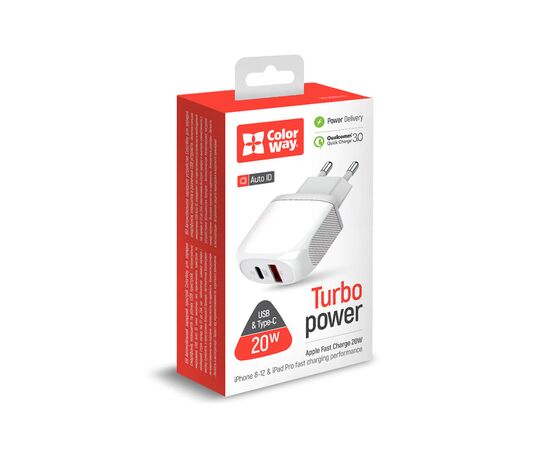 Зарядное устройство ColorWay Type-C PD + USB QC3.0 20W white (CW-CHS024QPD-WT), изображение 8 Зарядное устройство ColorWay Type-C PD + USB QC3.0 20W white (CW-CHS024QPD-WT), изображение 8