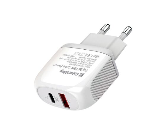 Зарядний пристрій ColorWay Type-C PD + USB QC3.0 20W white (CW-CHS024QPD-WT)