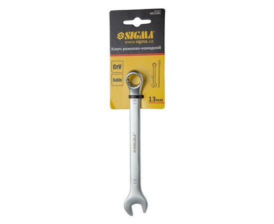 Ключ Sigma ріжково-накидний 13мм CrV satine з підвісом (6021581), зображення 4 Ключ Sigma ріжково-накидний 13мм CrV satine з підвісом (6021581), зображення 4