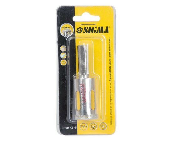 Коронка Sigma алмазна по кераміці та склу 20мм (1541201), зображення 2 Коронка Sigma алмазна по кераміці та склу 20мм (1541201), зображення 2