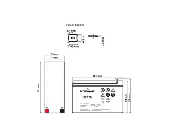 Батарея к ИБП TECNOWARE 12V-9Ah (EACPE12V09ATWP), изображение 3 Батарея к ИБП TECNOWARE 12V-9Ah (EACPE12V09ATWP), изображение 3