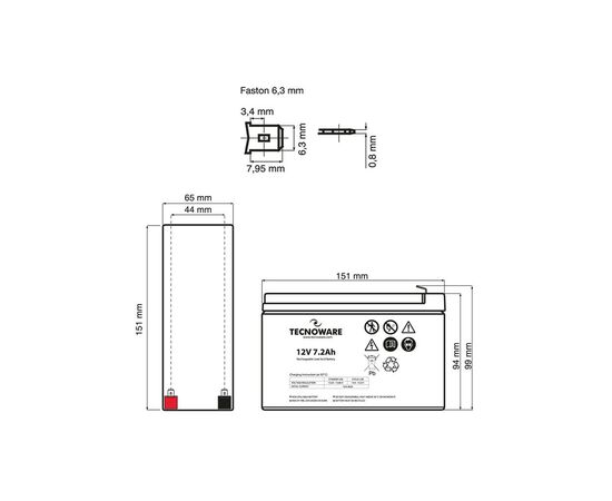 Батарея к ИБП TECNOWARE 12V-7.2Ah (EACPE12V7A2TWP), изображение 3 Батарея к ИБП TECNOWARE 12V-7.2Ah (EACPE12V7A2TWP), изображение 3