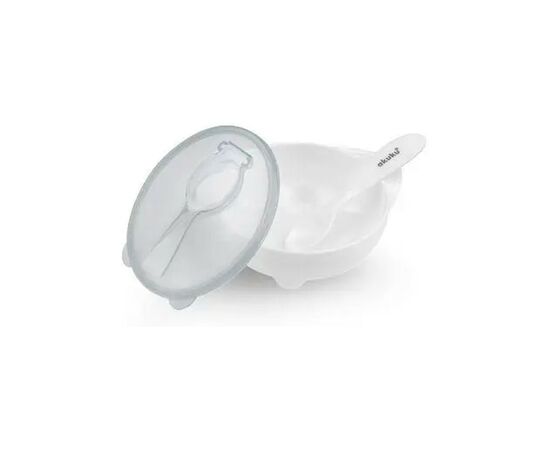 Набор детской посуды Akuku с ложкой, белая (A0424), изображение 2 Набор детской посуды Akuku с ложкой, белая (A0424), изображение 2