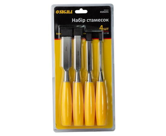Стамеска Sigma 4шт (6, 12, 18, 25мм) пластикова ручка (4326231), зображення 2 Стамеска Sigma 4шт (6, 12, 18, 25мм) пластикова ручка (4326231), зображення 2