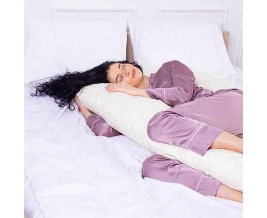 Подушка MirSon для беременных и отдыха Satin Stripe №8025 U-образная Soft Yellow (2200006178637), изображение 3 Подушка MirSon для беременных и отдыха Satin Stripe №8025 U-образная Soft Yellow (2200006178637), изображение 3