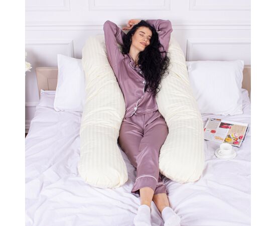 Подушка MirSon для беременных и отдыха Satin Stripe №8025 U-образная Soft Yellow (2200006178637), изображение 7 Подушка MirSon для беременных и отдыха Satin Stripe №8025 U-образная Soft Yellow (2200006178637), изображение 7