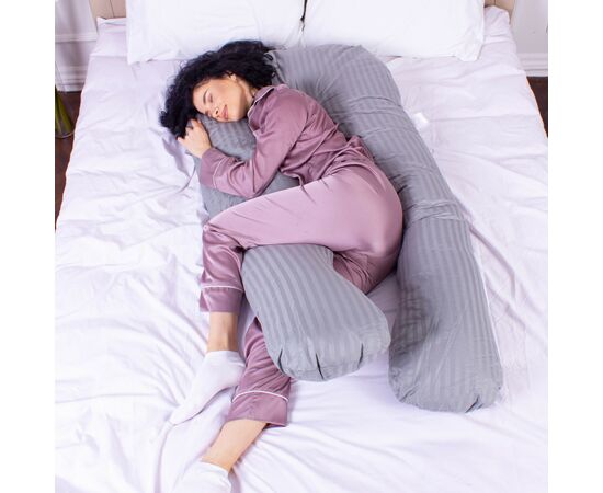Подушка MirSon для беременных и отдыха Satin Stripe №8027 U-образная Light Gray (2200006178651), изображение 2