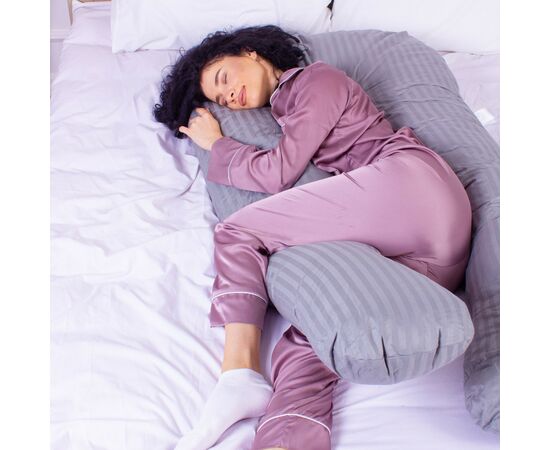 Подушка MirSon для беременных и отдыха Satin Stripe №8027 U-образная Light Gray (2200006178651), изображение 3
