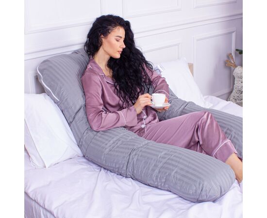Подушка MirSon для беременных и отдыха Satin Stripe №8027 U-образная Light Gray (2200006178651), изображение 7