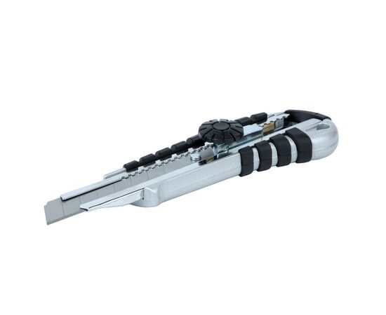 Нож монтажный Sigma корпус метал/резина, лезвие 18мм, винтовой замок (8211051), изображение 2 Нож монтажный Sigma корпус метал/резина, лезвие 18мм, винтовой замок (8211051), изображение 2