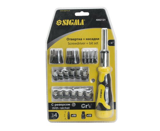 Отвертка Sigma с реверсом + насадки торцевые 1/4” 27шт CrV (4002121), изображение 8