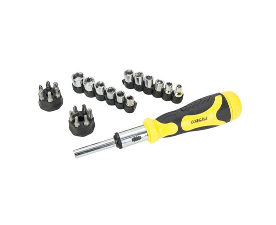Отвертка Sigma с реверсом + насадки торцевые 1/4” 27шт CrV (4002121)