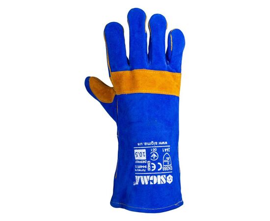 Защитные перчатки Sigma краги сварщика р10.5, класс А, длина 35см (сине-желтые) (9449321), изображение 2 Защитные перчатки Sigma краги сварщика р10.5, класс А, длина 35см (сине-желтые) (9449321), изображение 2