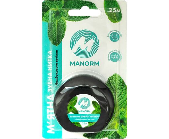 Зубная нить Manorm Мятная из бамбукового угля 25 м (6974627760200)