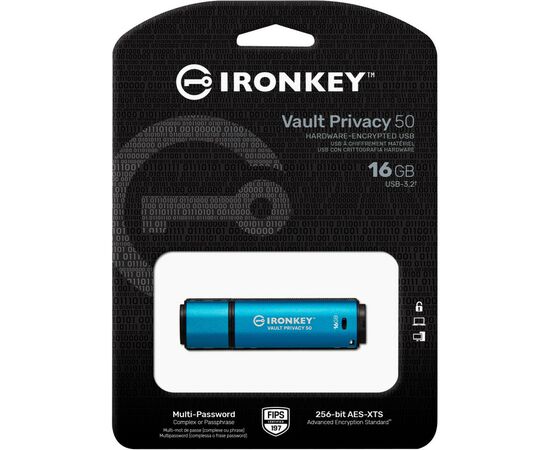 USB флеш накопитель Kingston 16GB IronKey Vault Privacy 50 Blue USB 3.2 (IKVP50/16GB), изображение 5 USB флеш накопитель Kingston 16GB IronKey Vault Privacy 50 Blue USB 3.2 (IKVP50/16GB), изображение 5