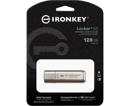 USB флеш накопитель Kingston 128GB IronKey Locker Plus 50 AES Encrypted USB 3.2 (IKLP50/128GB), изображение 5 USB флеш накопитель Kingston 128GB IronKey Locker Plus 50 AES Encrypted USB 3.2 (IKLP50/128GB), изображение 5