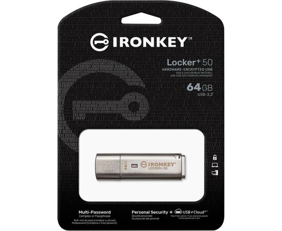 USB флеш накопитель Kingston 64GB IronKey Locker Plus 50 AES Encrypted USB 3.2 (IKLP50/64GB), изображение 5 USB флеш накопитель Kingston 64GB IronKey Locker Plus 50 AES Encrypted USB 3.2 (IKLP50/64GB), изображение 5