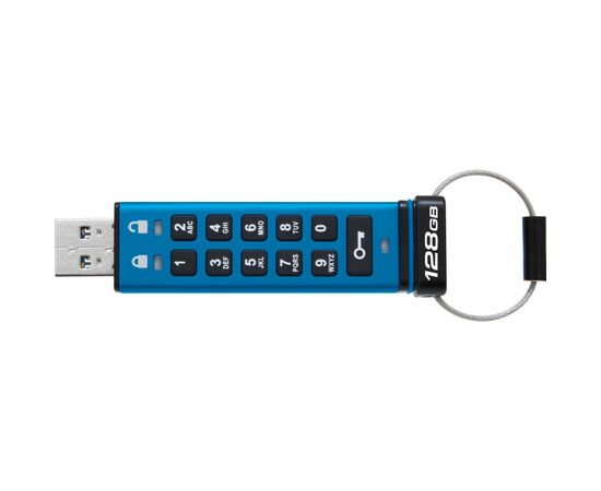 USB флеш накопитель Kingston 128GB IronKey Keypad 200 AES-256 Encrypted Blue USB 3.2 (IKKP200/128GB), изображение 2 USB флеш накопитель Kingston 128GB IronKey Keypad 200 AES-256 Encrypted Blue USB 3.2 (IKKP200/128GB), изображение 2