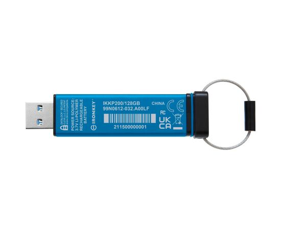 USB флеш накопитель Kingston 128GB IronKey Keypad 200 AES-256 Encrypted Blue USB 3.2 (IKKP200/128GB), изображение 3 USB флеш накопитель Kingston 128GB IronKey Keypad 200 AES-256 Encrypted Blue USB 3.2 (IKKP200/128GB), изображение 3