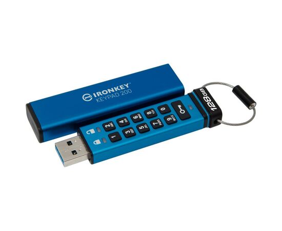 USB флеш накопитель Kingston 128GB IronKey Keypad 200 AES-256 Encrypted Blue USB 3.2 (IKKP200/128GB)