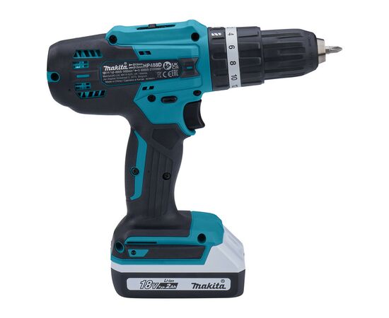 Шуруповерт Makita с ударом, 18V G-Seriesт, 2x1,5Ah, кейс, 42/24Нм (HP488D002), изображение 5 Шуруповерт Makita с ударом, 18V G-Seriesт, 2x1,5Ah, кейс, 42/24Нм (HP488D002), изображение 5