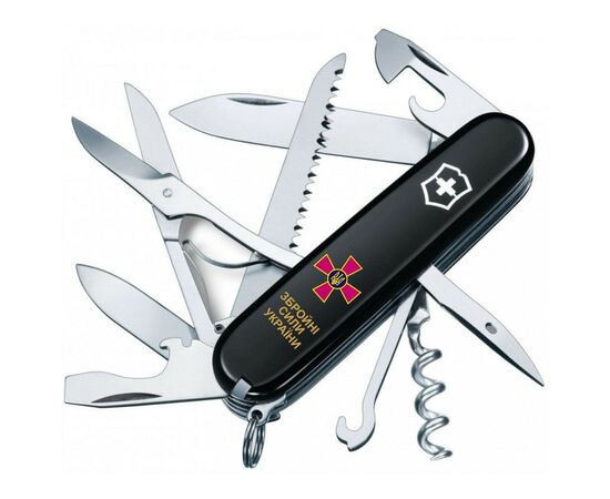 Нож Victorinox Huntsman Army 91 мм Чорний Емблема ЗСУ + Напис ЗСУ (1.3713.3_W1011u)