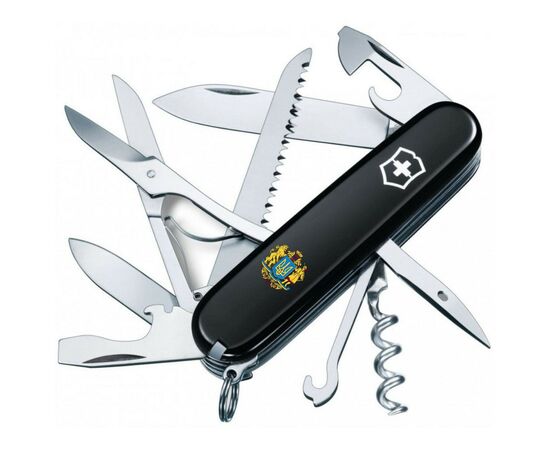 Нож Victorinox Huntsman Ukraine 91 мм Чорний Великий Герб України (1.3713.3_T0400u)
