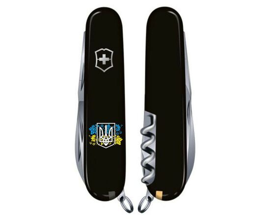 Нож Victorinox Huntsman Ukraine 91 мм Чорний Герб України з квітковим прапором (1.3713.3_T1280u), изображение 2 Нож Victorinox Huntsman Ukraine 91 мм Чорний Герб України з квітковим прапором (1.3713.3_T1280u), изображение 2