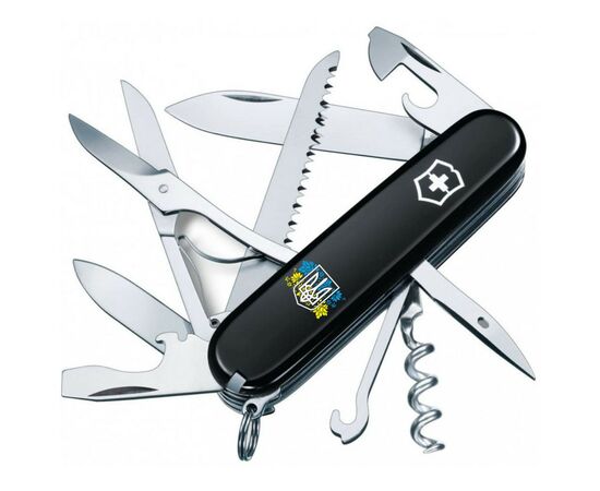 Нож Victorinox Huntsman Ukraine 91 мм Чорний Герб України з квітковим прапором (1.3713.3_T1280u)