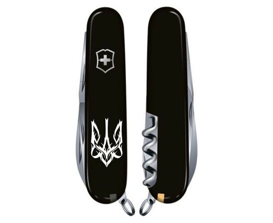 Нож Victorinox Huntsman Ukraine 91 мм Чорний Тризуб готичний білий (1.3713.3_T0630u), изображение 2