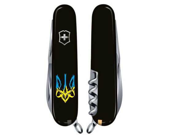 Нож Victorinox Huntsman Ukraine 91 мм Чорний Тризуб готичний синьо-жовтий (1.3713.3_T0636u), изображение 2