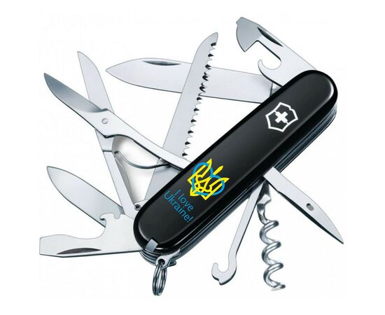 Нож Victorinox Huntsman Ukraine 91 мм Чорний Тризуб із серцем + I love Ukraine (1.3713.3_T1310u)