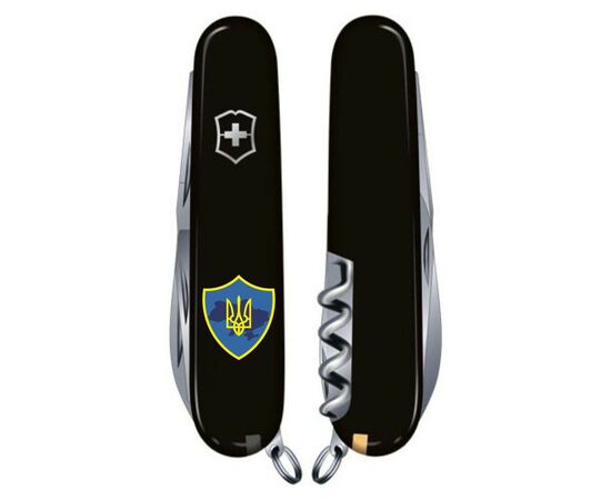 Нож Victorinox Huntsman Ukraine 91 мм Чорний Тризуб на щиті (1.3713.3_T1080u), изображение 2 Нож Victorinox Huntsman Ukraine 91 мм Чорний Тризуб на щиті (1.3713.3_T1080u), изображение 2