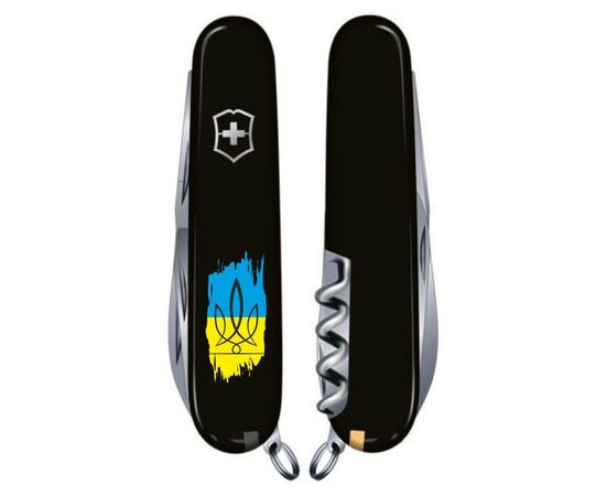 Ніж Victorinox Huntsman Ukraine 91 мм Чорний Тризуб фігурний на тлі прапора (1.3713.3_T1026u), зображення 3