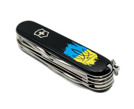 Ніж Victorinox Huntsman Ukraine 91 мм Чорний Тризуб фігурний на тлі прапора (1.3713.3_T1026u), зображення 5