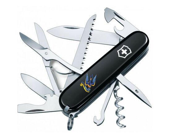 Ніж Victorinox Huntsman Ukraine 91 мм Чорний Тризуб-Ластівка + Слава Україні (1.3713.3_T1220u)