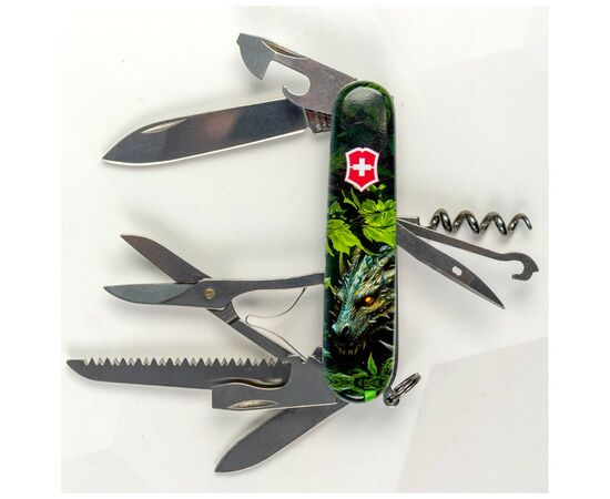 Нож Victorinox Huntsman Zodiac 91 мм Зелений дерев'яний дракон (1.3713.3_Z3240p), изображение 3
