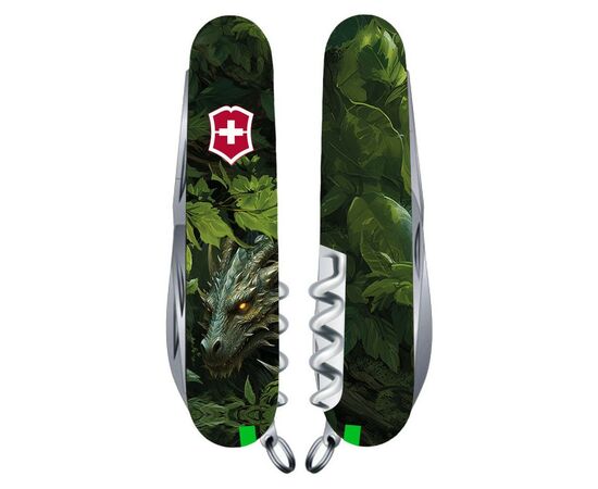 Нож Victorinox Huntsman Zodiac 91 мм Зелений дерев'яний дракон (1.3713.3_Z3240p)